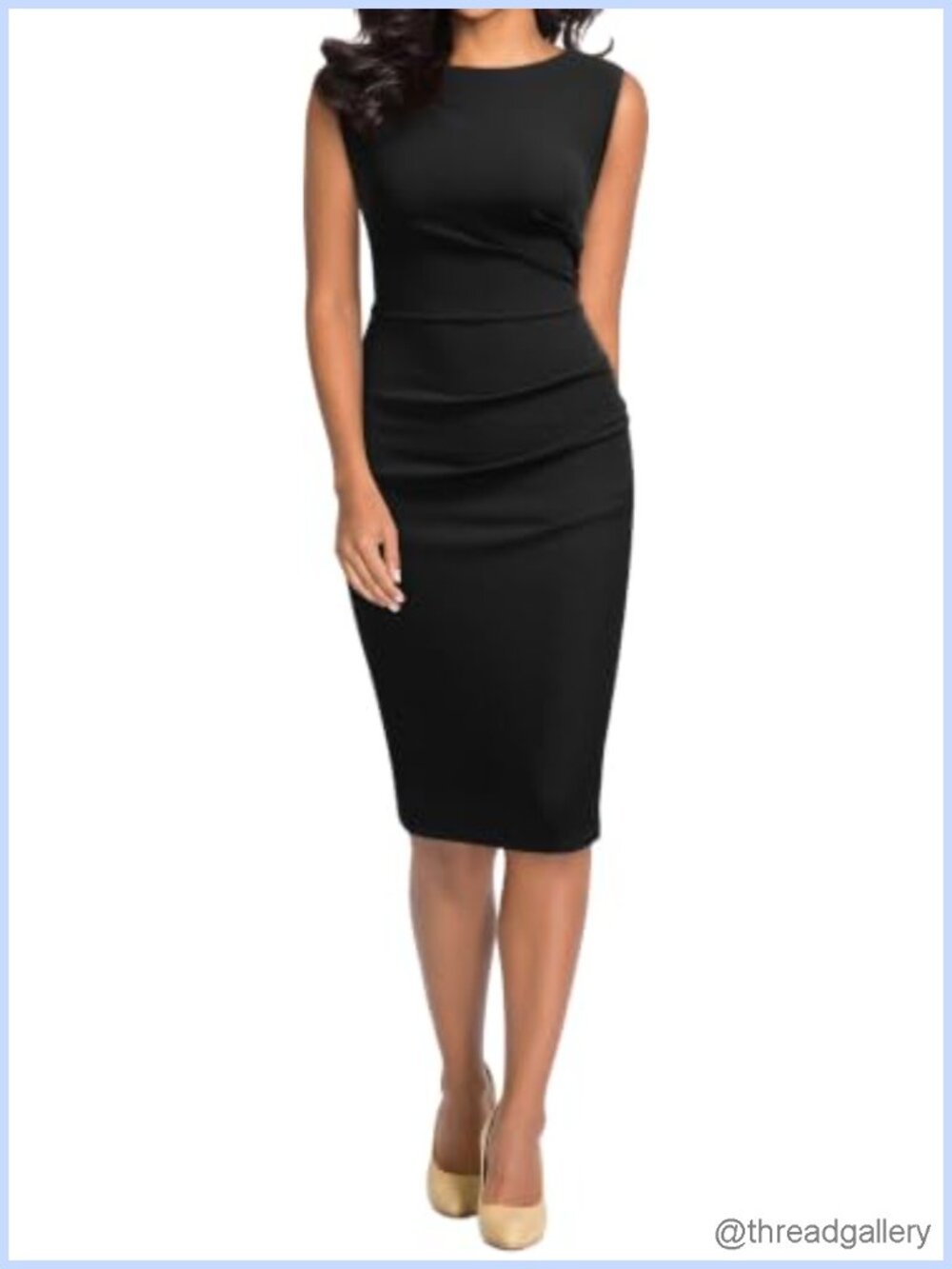 Ruffle Sleeveless Slim Work Pencil Dress Knee Length Bodycon